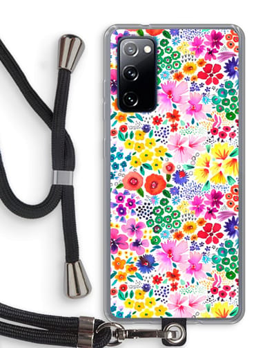 Case Company® - Hoesje met koord geschikt voor Samsung Galaxy S20 FE / S20 FE 5G hoesje met Koord - Little Flowers - Telefoonhoesje met Zwart Koord - Bescherming aan alle Kanten en Over de Schermrand