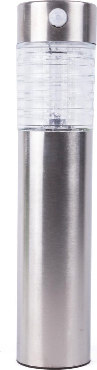 Benson Solar tuinlamp - fakkel - met sensor - roestvrij staal - 28 cm - zilverkleurig
