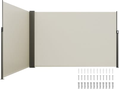 Inklapbare zijmarkies, 200 x 600 cm, privacy-scherm voor buiten, waterdichte terrasparasol van 180 g polyester, UV 30+ scheidingswand-windbescherming voor achtertuin, balkon, beige