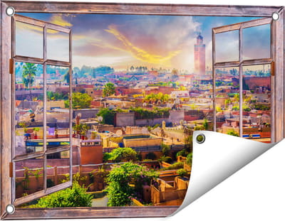 Gards Tuinposter Doorkijk Medina van Marrakesh in Marokko - 60x40 cm - Tuindoek - Tuindecoratie - Wanddecoratie buiten - Tuinschilderij