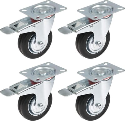 Heavy duty wielen met rem - massief rubber - 4 stuks - 100 mm - 280 kg - zwart