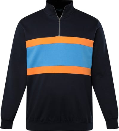 Boston Park - Heren - Sweatshirt brede streep opstaande kraag - Navy blauw - Maat 52+
