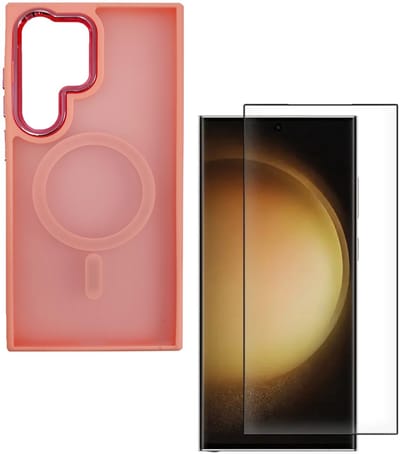 Matte magnetische hoes Geschikt voor: Samsung Galaxy S25 Ultra - Compatibel met MagSafe - + 2x Screenprotector - Matte achterkant - Roze