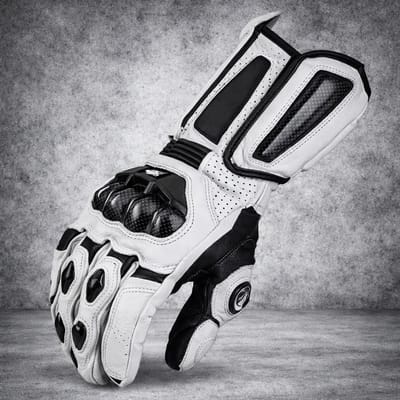 Motorhandschoenen Leer - Carbon Knokkel Bescherming - Grip - Wit - L