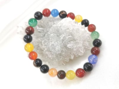 Armband – Edelsteen - CHAKRA – 19 cm – Ø 8 mm - Groene Aventurijn - Gele Citrien - vuur agaat - Rode Jaspis – Carneool – Rookkwarts – Bronziet, draagt je armband niet, leg onder je kussen of stop in je zakje, werkt ook heel goed.