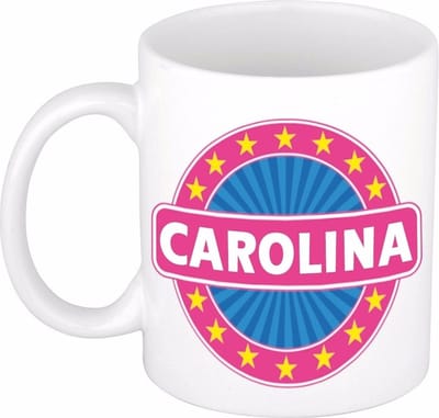 Bellatio Decorations - Carolina voornaam - koffiemok - beker - wit/roze - 300 ml - Cadeau - Dames - Collega - Moederdag - Verjaardag