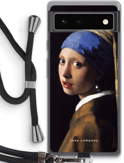Case Company® - Hoesje met koord geschikt voor Google Pixel 6 hoesje met Koord - The Pearl Earring - Telefoonhoesje met Zwart Koord - Bescherming aan alle Kanten en Over de Schermrand