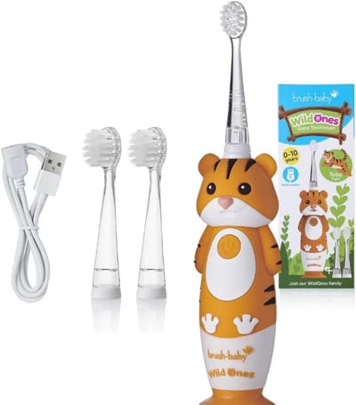 Elektrische Tandenborstel - Kinder Tandenborstel - Goede Mondhygiëne - Met Disco Licht - 4 x 3 x 17 cm - Tijger