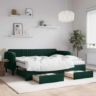 vidaXL - Slaapbank - onderschuifbed - en - lades - 90x200 - cm - fluweel - donkergroen