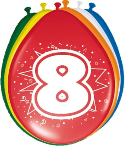 Folat Verjaardagsfeest ballon - 8 jaar - 8x stuks - leeftijd ballon versiering