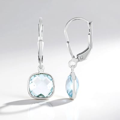 Cavill - 925 Sterling Zilver Zilveren Oorbellen - 4,85 ct Hemelsblauwe Braziliaanse Topaas - Antiek Kussen Bezel-zetting - Elegante Dames Sieraden