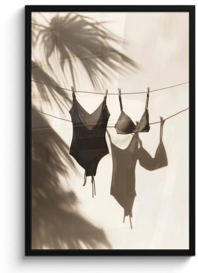 Poster in lijst - Fotolijst 60x90 cm - Posters - Badkleding - Palmbomen - Schaduw - Tropisch - Posterlijst zwart - Decoratie - Wanddecoratie woonkamer - Muurdecoratie slaapkamer