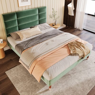 STILVORA Gestoffeerd Bed 140x200cm – Tweepersoonsbed Met 8 cm Hoofdeinde – Onderbed Opbergruimte 17 cm – Fluweel – Groen – Zonder Matras