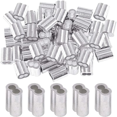 50 Stuks 3/16"(5mm) Aluminium Krimpkousen voor Draadkabel en Touwverbindingen - Dubbel Barrel Ferrule