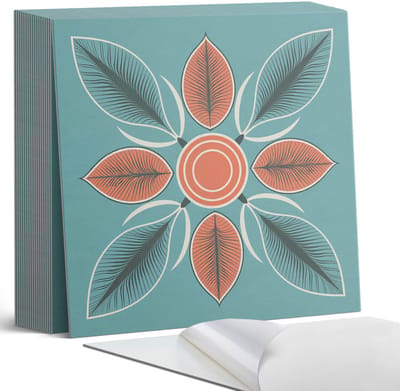 Coloray Plaktegels - Bloemenpatroon met bladeren Zelfklevende Tegels - 20 cm x 20 cm - Turkoois Plaktegels - 20 stuks - Vierkant PVC Tegels - Plaktegels Badkamer - Plaktegels Vloer - Vinyl Tegels - Wandtegel Zelfklevend