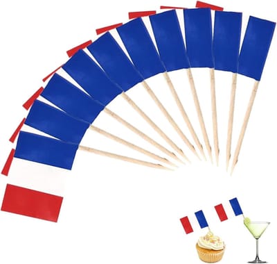 Tandenstokervlaggen van Frankrijk, 100 stuks, Franse decoratie, Franse vlag, mini-cupcake-toppers, tandenstokers met vlaggetjes, cocktailparty, pub, decoratie voor voetbal EK