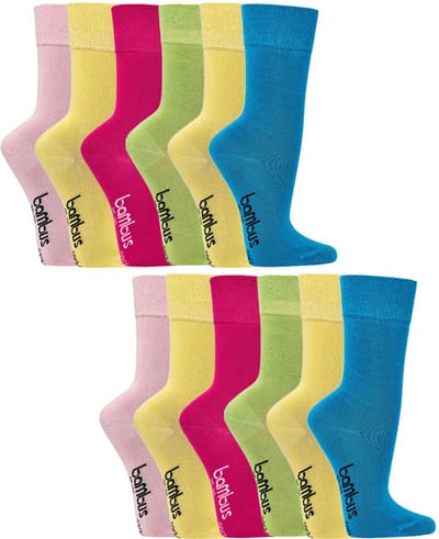 Socks4Fun - 12 Paar - Bamboe sokken - Drukvrije boord- Dames sokken - Pastel kleuren - Maat 35-38
