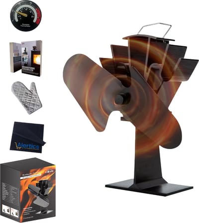 LotaHome - Houtkachelventilator - Haardventilator - Ecofan - Kachelventilator - Met Thermometer, Handschoen, Stofdoek, Informatieboek - Warmte Verspreider - Warmte aangedreven ventilator voor houtkachels, pelletkachels, gaskachels en speksteenkachels