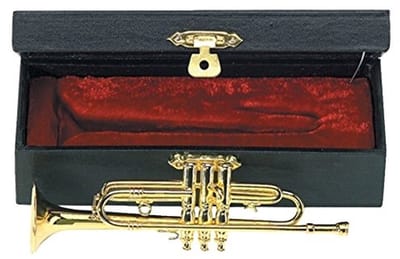 Miniatuur trompet in etui - 15 cm