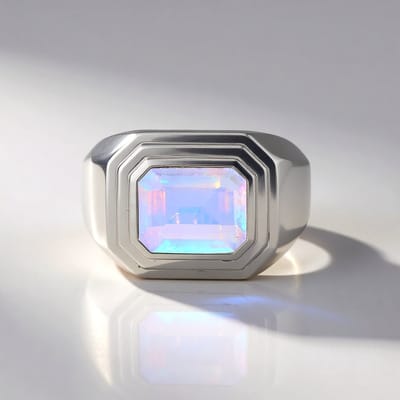 Cavill - Zilveren ring 925 Sterling Zilver - Welo-opaal 1 774 ct - Platina verguld - Achthoekig trapgeslepen - Elegant dames sieraad - 24x22 mm