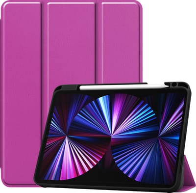 Hoesje - Geschikt voor Apple iPad Pro (2021) - 11 inch - 3e generatie - Dun & Stevig - Trifold Bookcase - Hard Cover Case - Met Uitsparing Geschikt voor Apple Pencil - Hardcover Book - Tablet Hoes - Paars