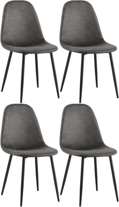 CLP Napier Set van 4 eetkamerstoelen - Modern Design - Zonder armleuning - Metalen Onderstel - Comfortabele Rugleuning - Max.150 kg - Kunstleer/zwart