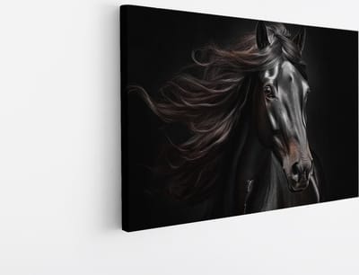 Saammp Canvas Schilderij - Paard - Portret - Zwart - Kunst - Dieren - Natuur - 45x30 - Foto op canvas - Wanddecoratie - muurdecoratie Woonkamer - Slaapkamer decoratie - Canvas Print