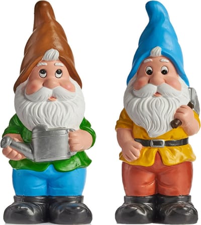 Tuinkabouter beeldjes - set van 2x - Keramiek - 50 cm - bruin/blauw