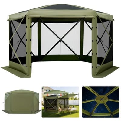 VEVOR Pop-up Paviljoen, 3 x 3 m, Grote 6-zijdige Campingtent met Afneembaar Dak & Draagtas, Feesttent, Zonnescherm voor 6-8 Personen op Terras en Tuin, Groen
