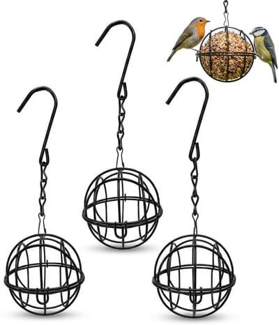 Vogelvoederhuisjes, houder voor vetballen Ø 75 mm, voederstation met ketting 280 mm voor balkon en tuin, zwart.