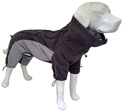 Hondenjas voor Wandelen, Waterdicht en Winddicht, Thermische Voering, Tot 5 °C, Verstelbaar, Ultralicht, Pootbescherming, Zwart/Grijs, 40 cm