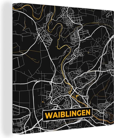 Canvas Schilderij Plattegrond – Waiblingen – Goud – Stadskaart – Kaart - Duitsland - 20x20 cm - Wanddecoratie