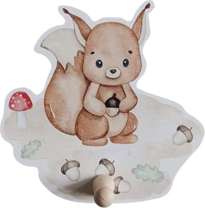 Kinderkapstok babykamer/ kinderkamer - Kapstok eekhoorn - dieren - Hout - Wandkapstok - Inclusief bevestigingsmateriaal - babykamer haakjes - Babykameraccessoires - 15x15 cm