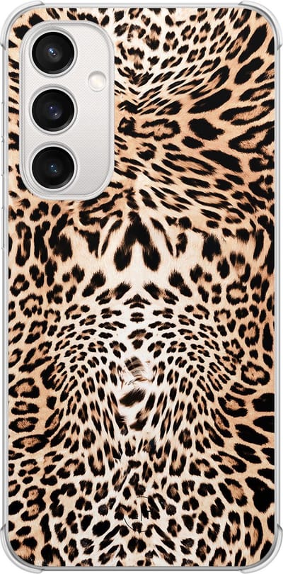 Shockproof hoesje - Geschikt voor Samsung Galaxy S23 FE - Luipaardprint - Extra sterke case - TPU/polycarbonaat - Print / Illustratie - Bruin, Transparant