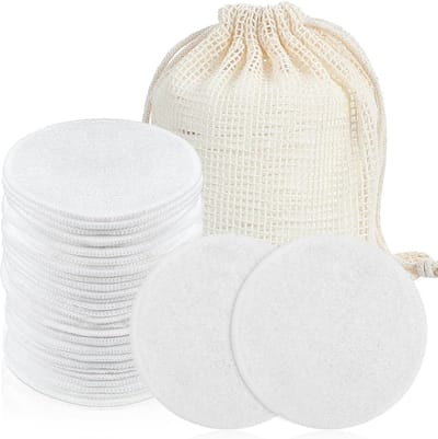 Herbruikbare Make-up Pads - 31 Stuks Ronde Wasbare Katoenen Pads voor Gezichtsreiniging en Huidverzorging, Geschikt voor Alle Huidtypes