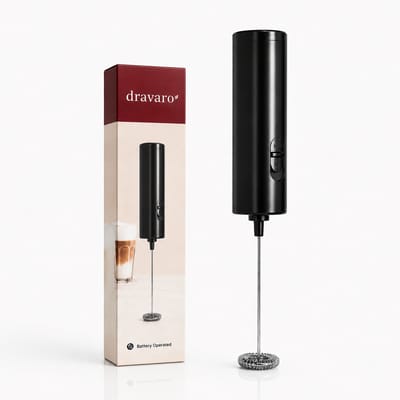 Elektrische Melkopschuimer – Melkklopper – Matcha Klopper – Draadloos op Batterijen – RVS Melkschuimer voor Cappuccino, Latte Macchiato, Frappé, Koffie, Matcha, Eiwitshakes & Cocktails – Zwart