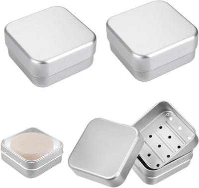 Set van 3 Zeepdozen met Afvoergat, Aluminium, Vierkant, Ideaal voor Reizen, Roestvrij Staal, Duurzaam en Praktisch