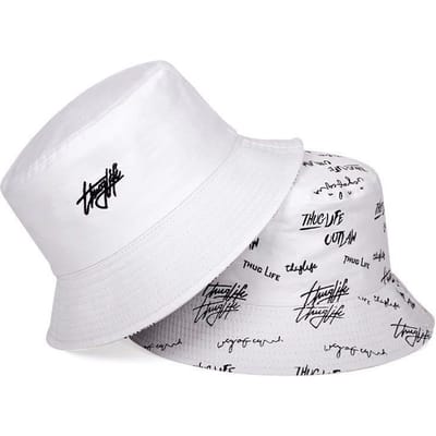 Chapeau Bob en Coton Imprimé Lettres Graffiti Mode Pour Hommes Femmes Double Face Large Bord Chapeaux de Soleil Souple Pliable Bob Pêcheur 52-58cm white