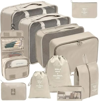 Nivard Koffer Organizer Set - Packing Cubes - Compressie - Travel - Compression - Set - Beige 11 stuks