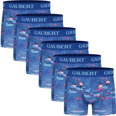 Boxershorts met print | Bamboe | Merk: Gaubert | Kleur: Blauw | Flamingo | Heren | 6 stuks
