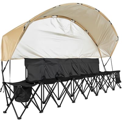 Banc pliant portable, banc de football 6 places avec poches de rangement, porte-gobelets et sac de transport, siège léger sur la touche avec auvent pour le football,
