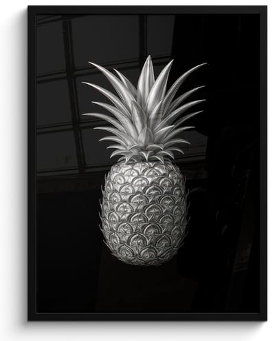 Poster in lijst - Fotolijst 60x80 cm - Posters - Ananas - Gedetailleerd - Bladeren - Posterlijst zwart - Decoratie - Wanddecoratie woonkamer - Muurdecoratie slaapkamer