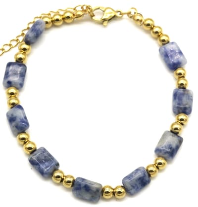 Armband Dames - Steentjes - RVS - Lengte 16-19 cm - Goudkleurig en Blauw