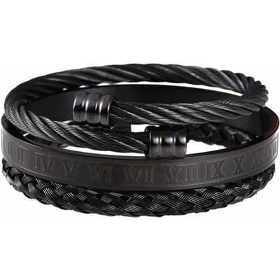 Luxe 3 stuks / Set roestvrijstalen armband Hip Hop Heren sieraden Romeinse cijfers Charm Goudkleurige sieraden voor heren Pulseira Bileklik black