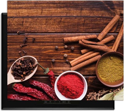 KitchenArt - Warm Spice Harmony – Inductie Beschermer - 65x52 cm - Kookplaat Beschermer - Luxe Afdekplaat Inductieplaat - Anti-slip & Oprolbaar - Beschermmat Inductiekookplaat