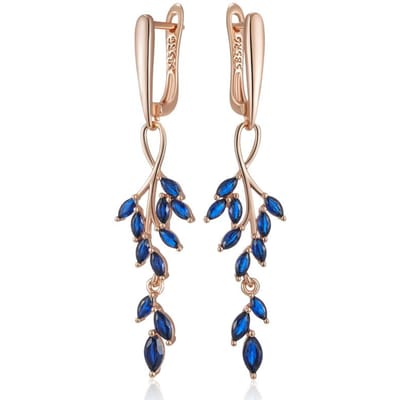 Volledig Blauwe Natuurlijke Zirconia Bladvormige Lange Hangende Oorbellen Voor Vrouwen Mode Roségouden Kleur Hoge Kwaliteit Dagelijkse Sieraden beige