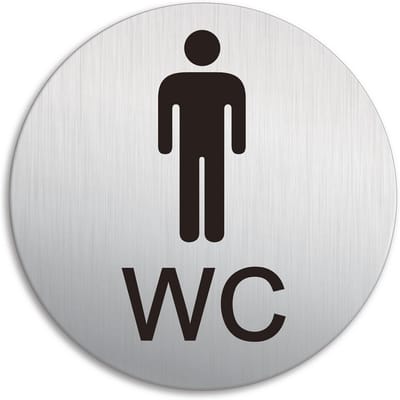 WC Deurschild Heren Ø100mm - Zelfklevend Aluminium Bord