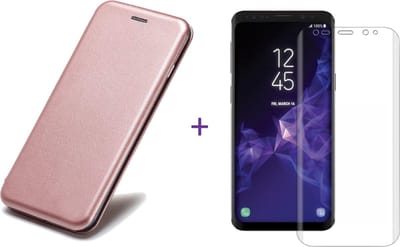 Hoesje geschikt voor Samsung Galaxy S9 - Kunstlederen Wallet Hoesje Roze / Roségoud met Siliconen Houder - Portemonee Hoesje + Glas PET Folie Screen Protector Transparant 0.2mm