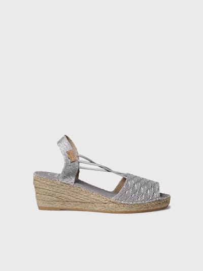 Espadrille met sleehak voor dames van glanzende gevlochten stof | TESS-CG