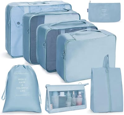 Thijox - OSDUE Inpakkubussen Set van 8 Stuks, Reisorganizers, Waterdichte Inpaktassen voor Kleding, Schoenen, Cosmetica, Toiletartikelen, Koreaans Bla